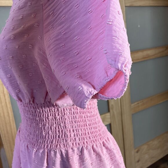 Faded Rose Pink Mini Dress Elastic Waist Short Sleeves Women Small Cottagecore - Picture 5 of 7